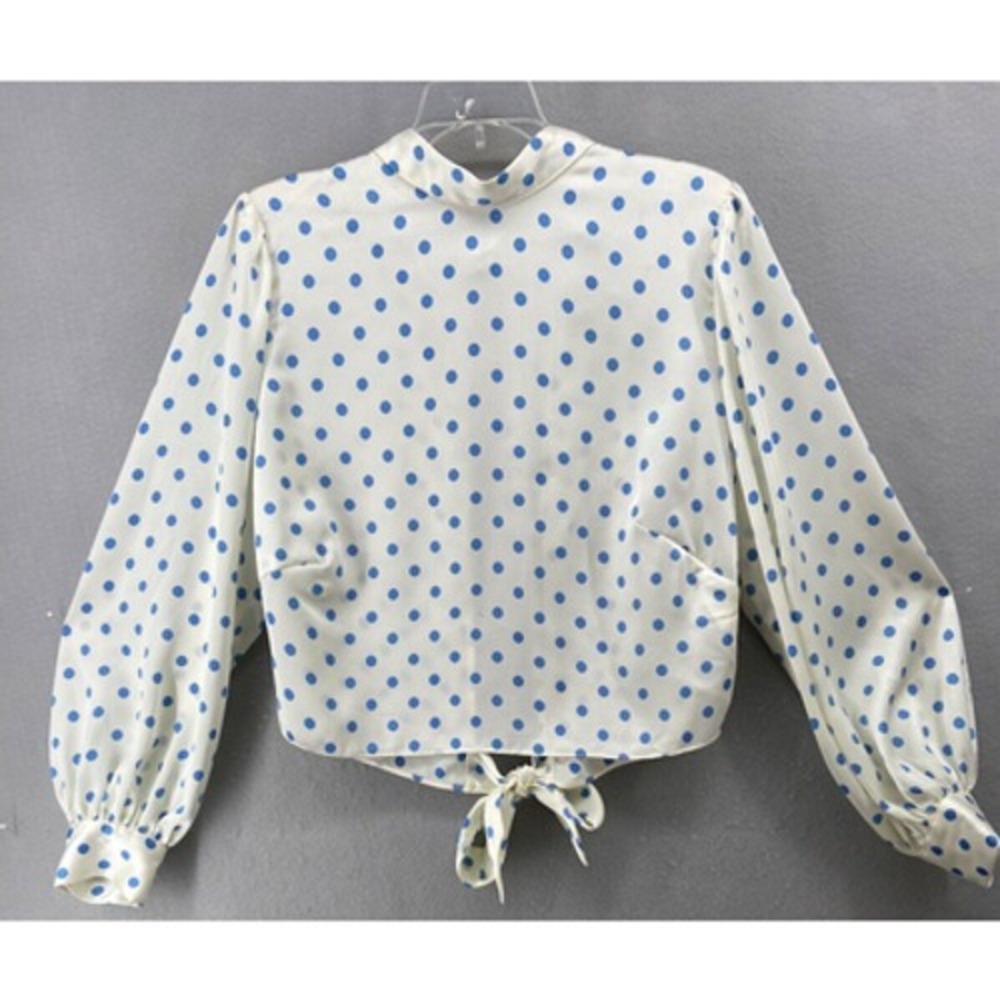 New‎ River Island Shirt Womens Sz 14 White Blue Dots Long Sleeve Slit Bow Back